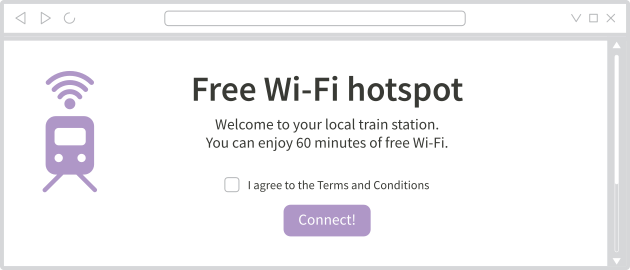 Rede Wi-Fi de uma esta&ccedil;&atilde;o de trem. Clique aqui para 60 minutos de Wi-Fi gr&aacute;tis